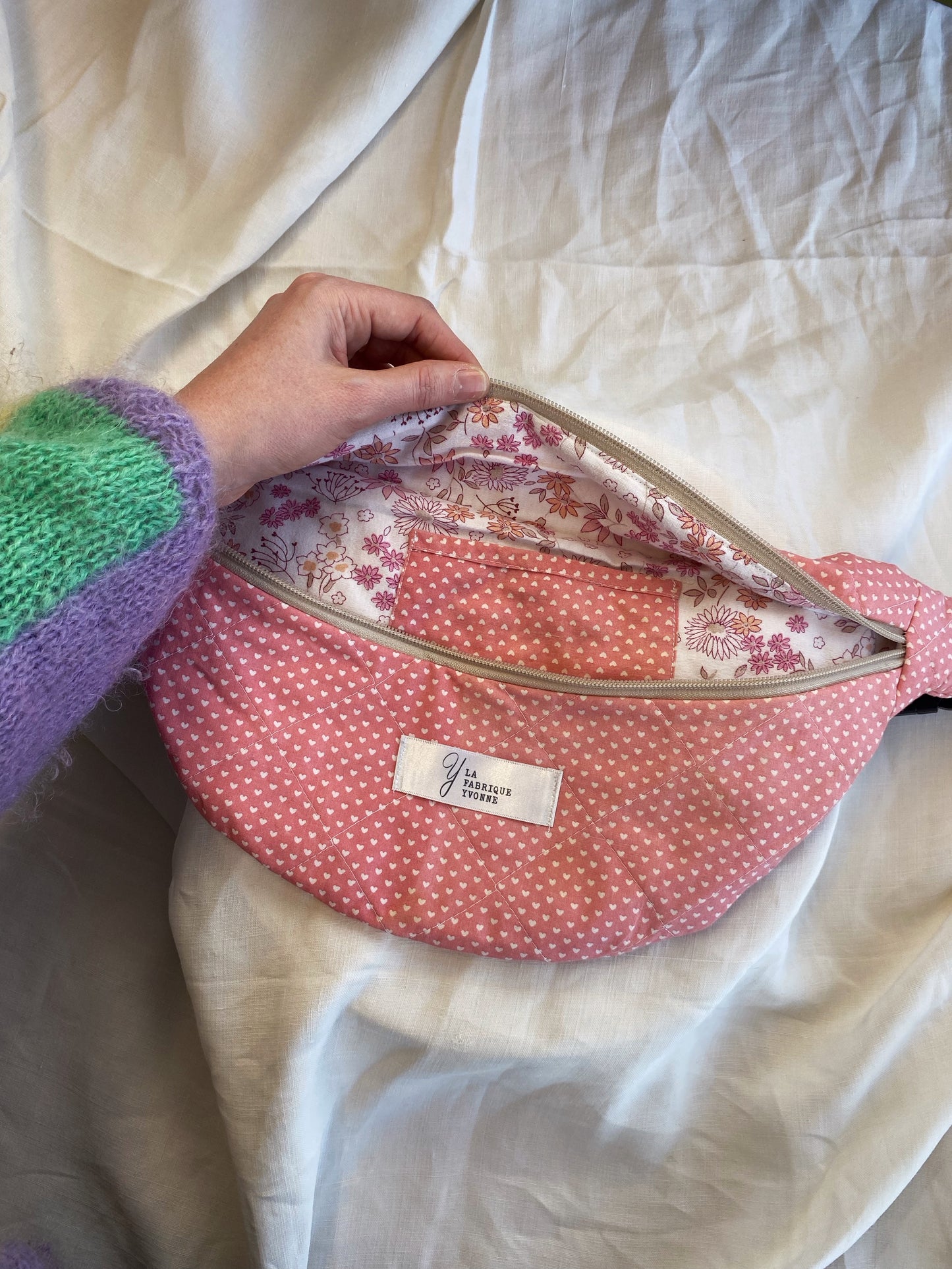 Sac banane - rose coeurs