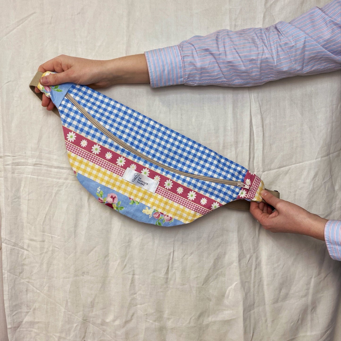 Sac banane - Vichy et fleurs