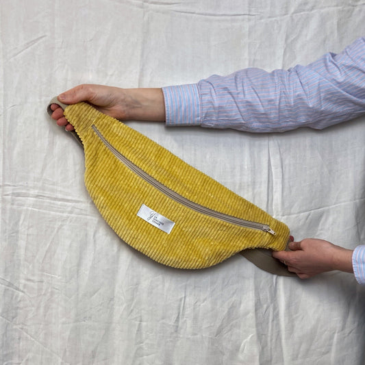 Sac banane - Velours jaune fleurs jaunes