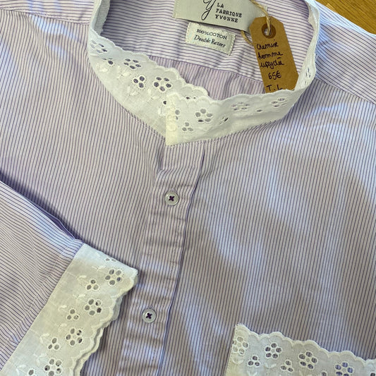 Chemise upcyclée - lilas à fines rayures