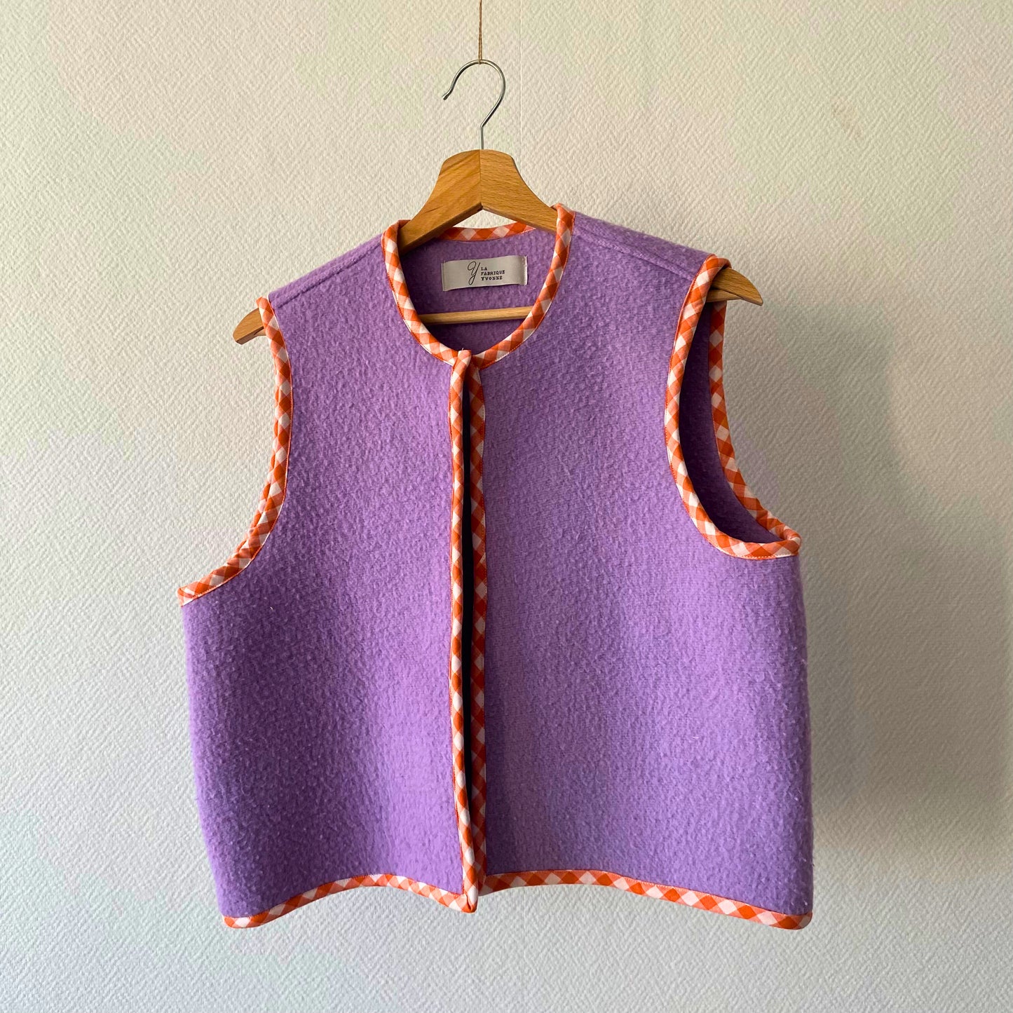 Gilet sans manches lilas et vichy