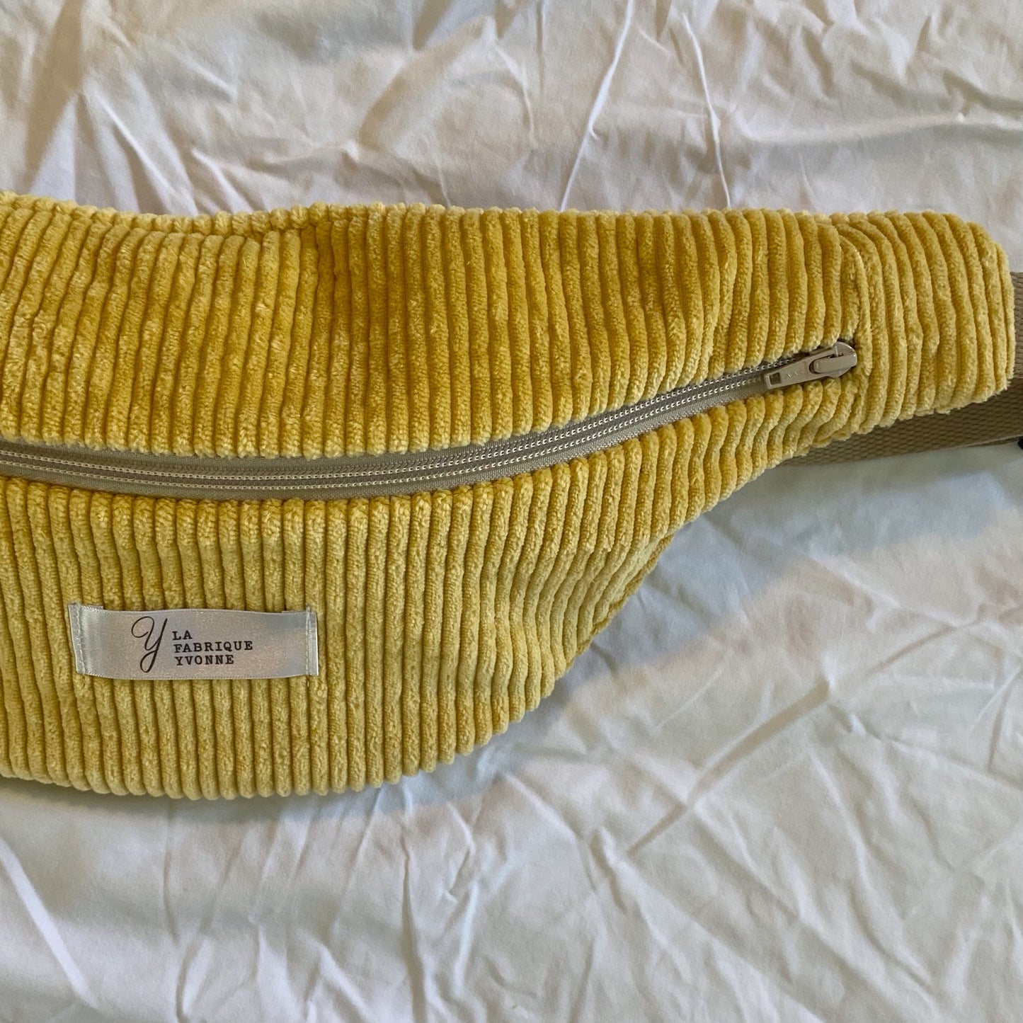 Sac banane - Velours jaune rayures